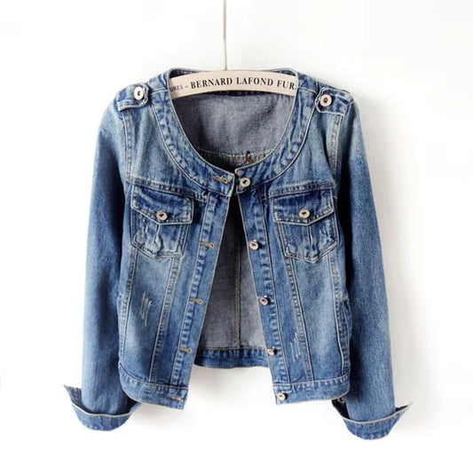 Round Neck Leisure Denim Jacket