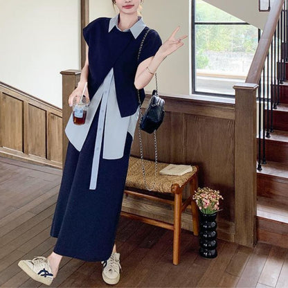 Deep Navy Irregular Shirt Set Dress