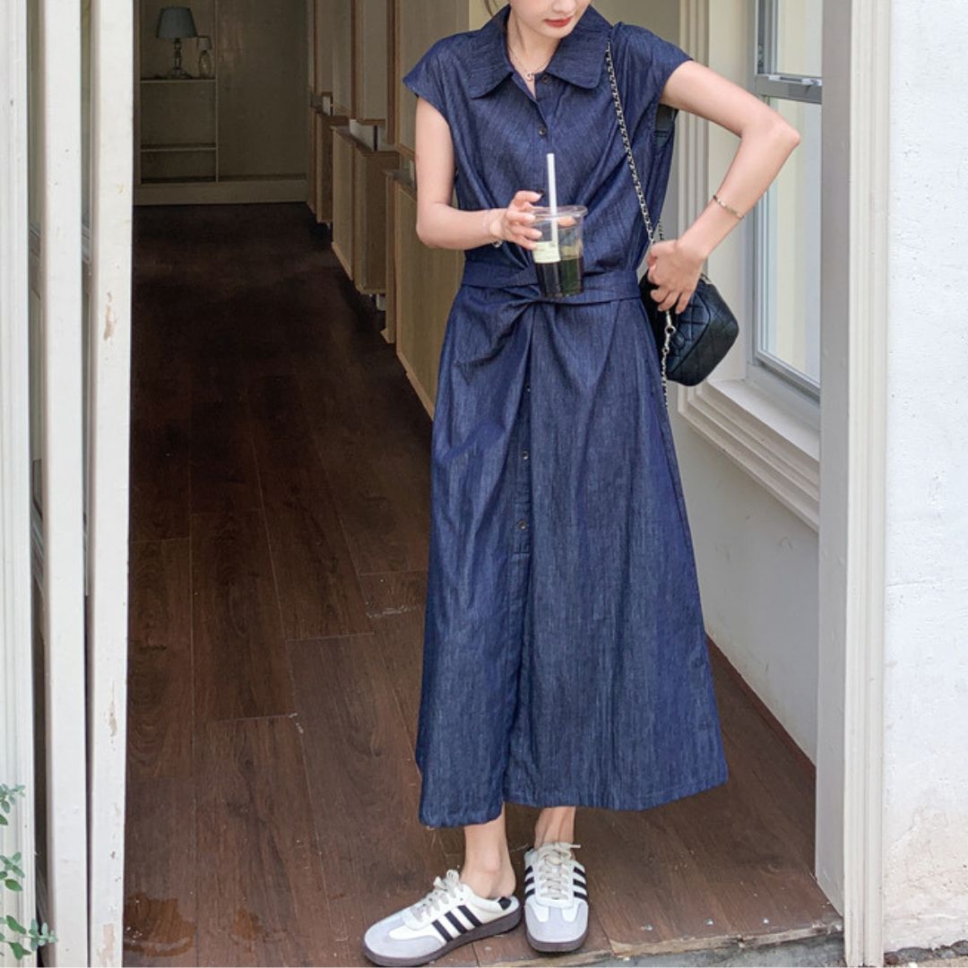 Minimalist Tie Waist Denim Dress
