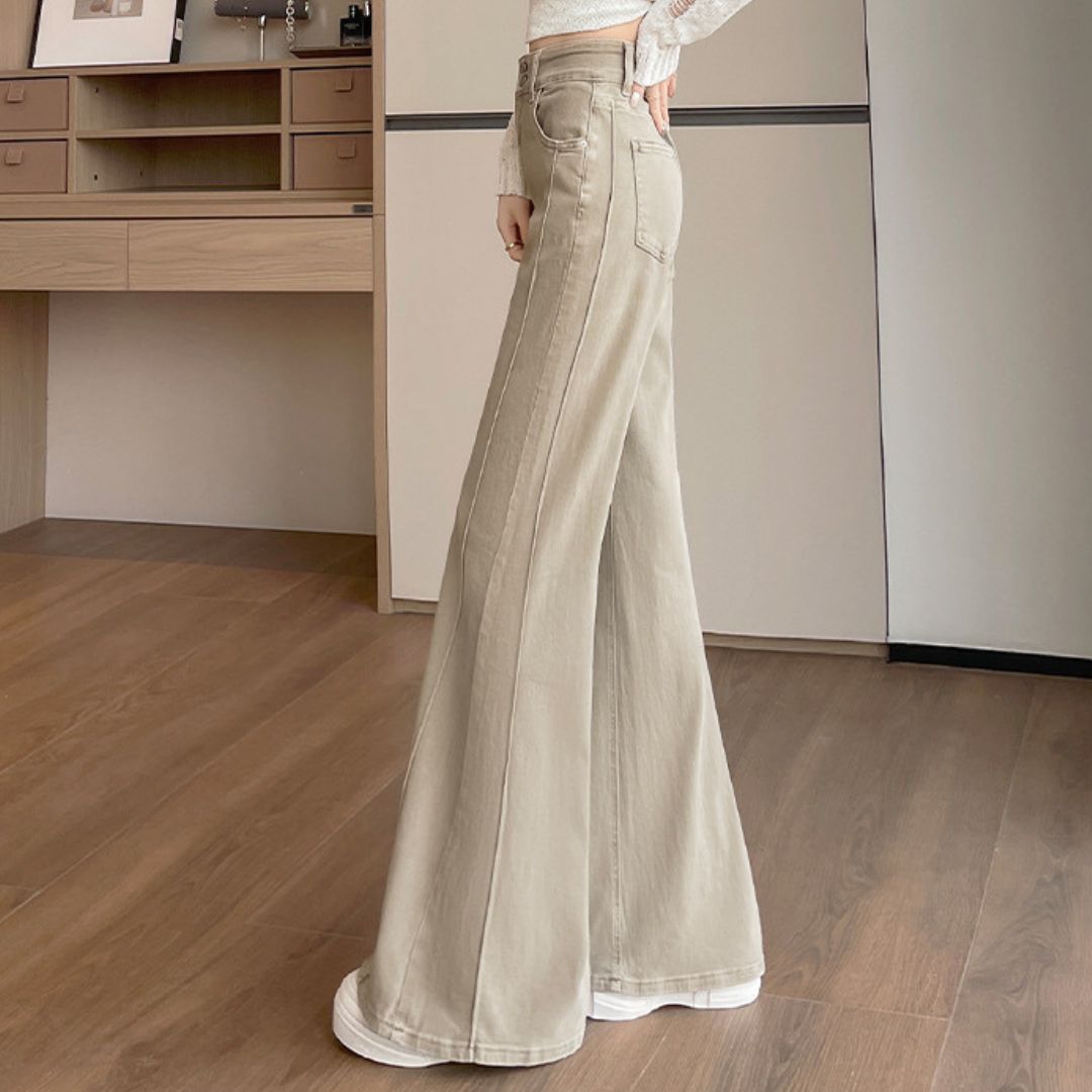 Milk Tea Color High Waist Stretch Flare Pants