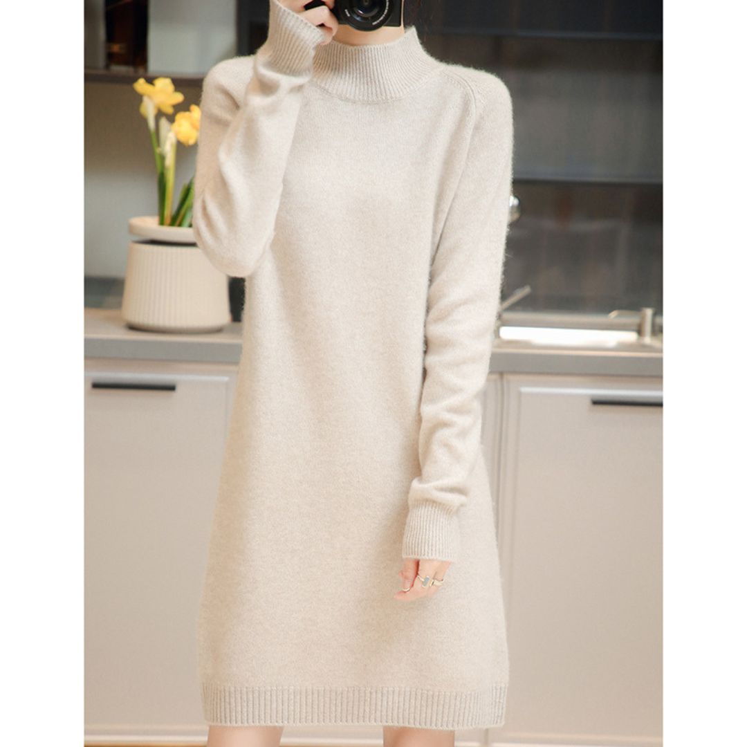 Loose-Fit Half-Turtleneck Knit Dress