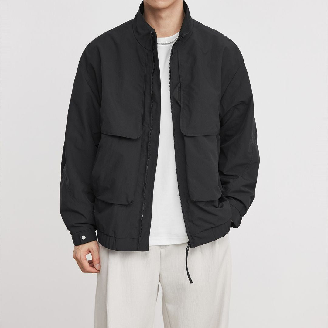 Double Pocket Stand Collar Work Jacket
