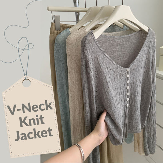 V-Neck Knit Jacket