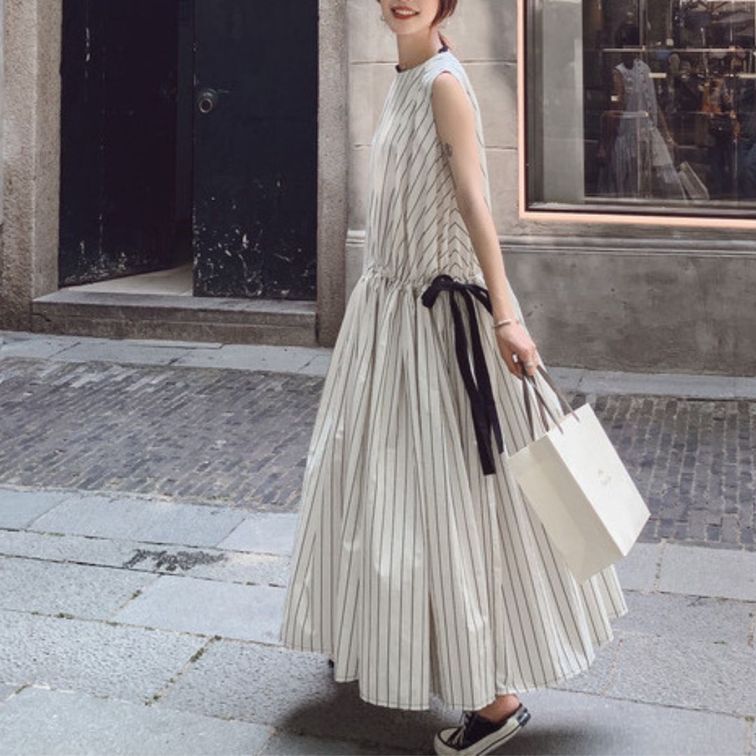French Style Striped Bow Dress