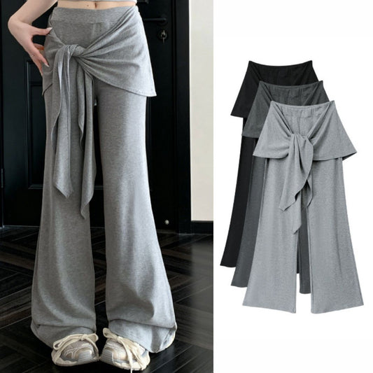 Faux Two Piece Tie Waist Flare Pants