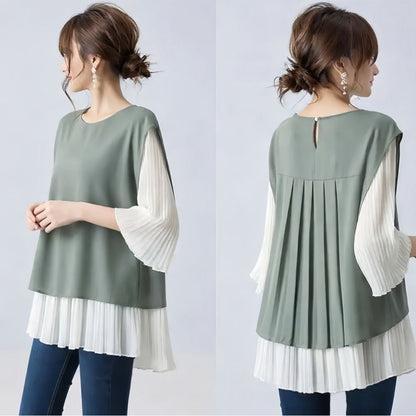 Japanese Style Layered Panel Pleated Blouse