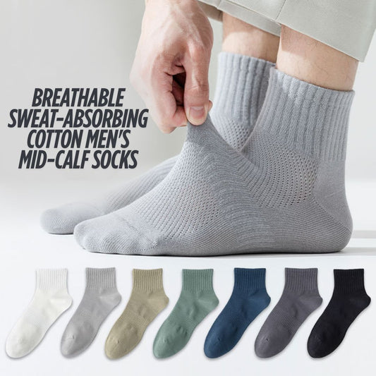 Breathable Sweat-Absorbing Cotton Men's Mid-Calf Socks (Min.2 Pairs)