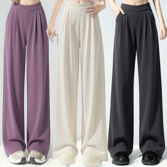 Ice Silk Lightweight Wide-Leg Straight Suit Pants