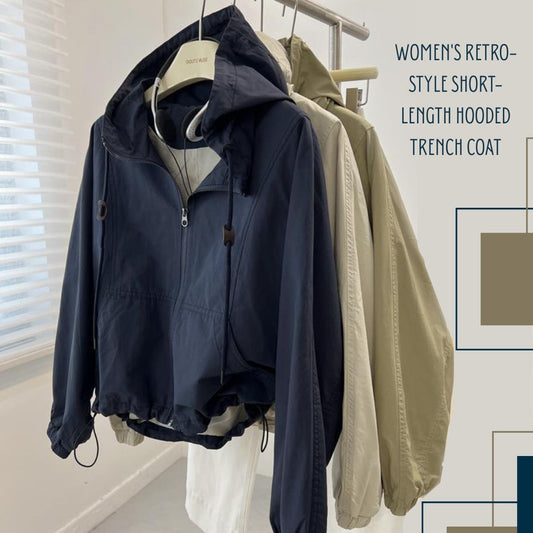 Women's Retro-Style Short-Length Hooded Trench Coat