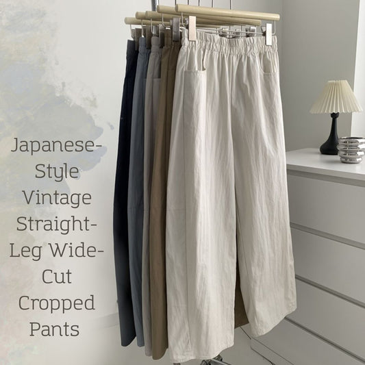 和風ヴィンテージストレートレッグワイドカットクロップドパンツ 