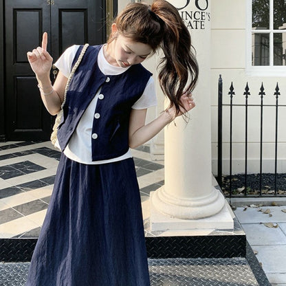 Minimalist Vest & Long Skirt Three Piece Set
