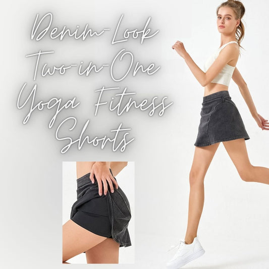 Denim-Look Two-in-One Yoga Fitness Shorts