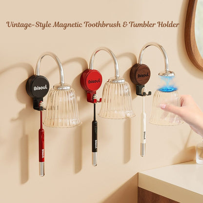 Vintage-Style Magnetic Toothbrush & Tumbler Holder