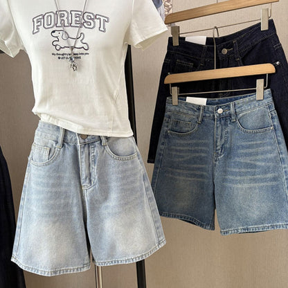 High Waist Straight Leg Casual Denim Shorts