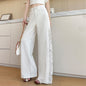 Lace Cutout Panel Wide Leg Jeans