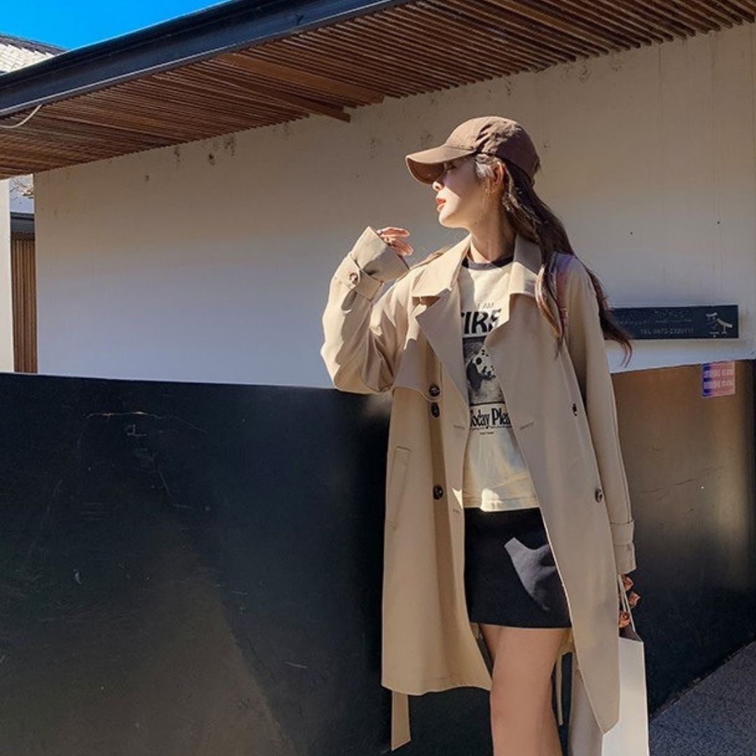 Classic Double Breasted Pleated Flowing Coat