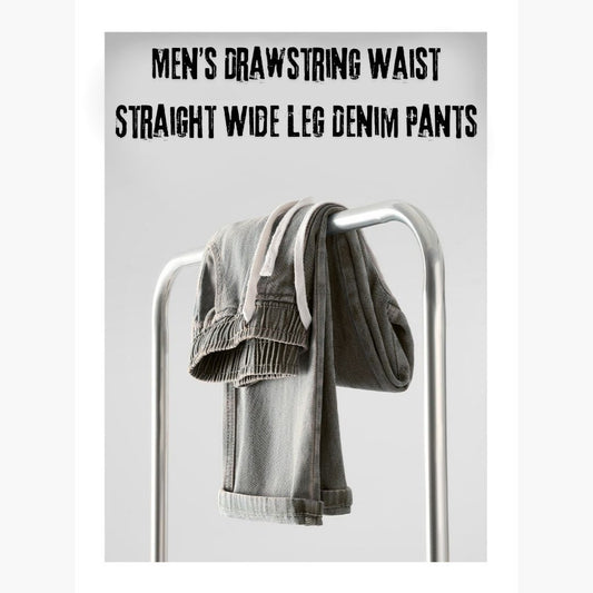 Men’s Drawstring Waist Straight Wide Leg Denim Pants