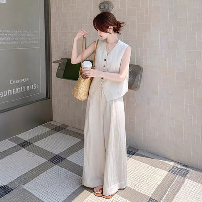 Suit Vest + Wide Leg Pants Two Piece Set