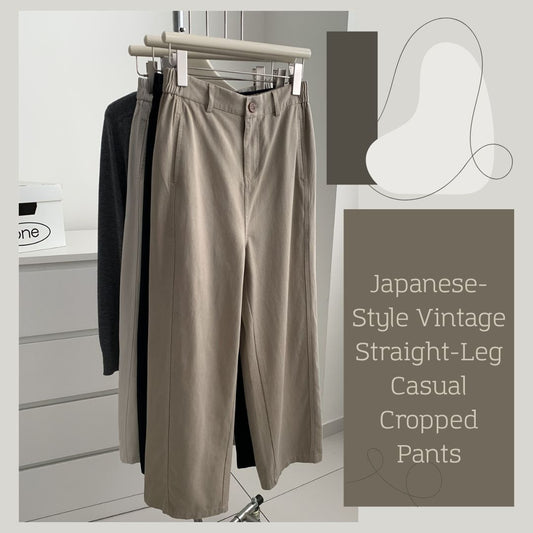 和風ヴィンテージストレートレッグカジュアルクロップドパンツ 