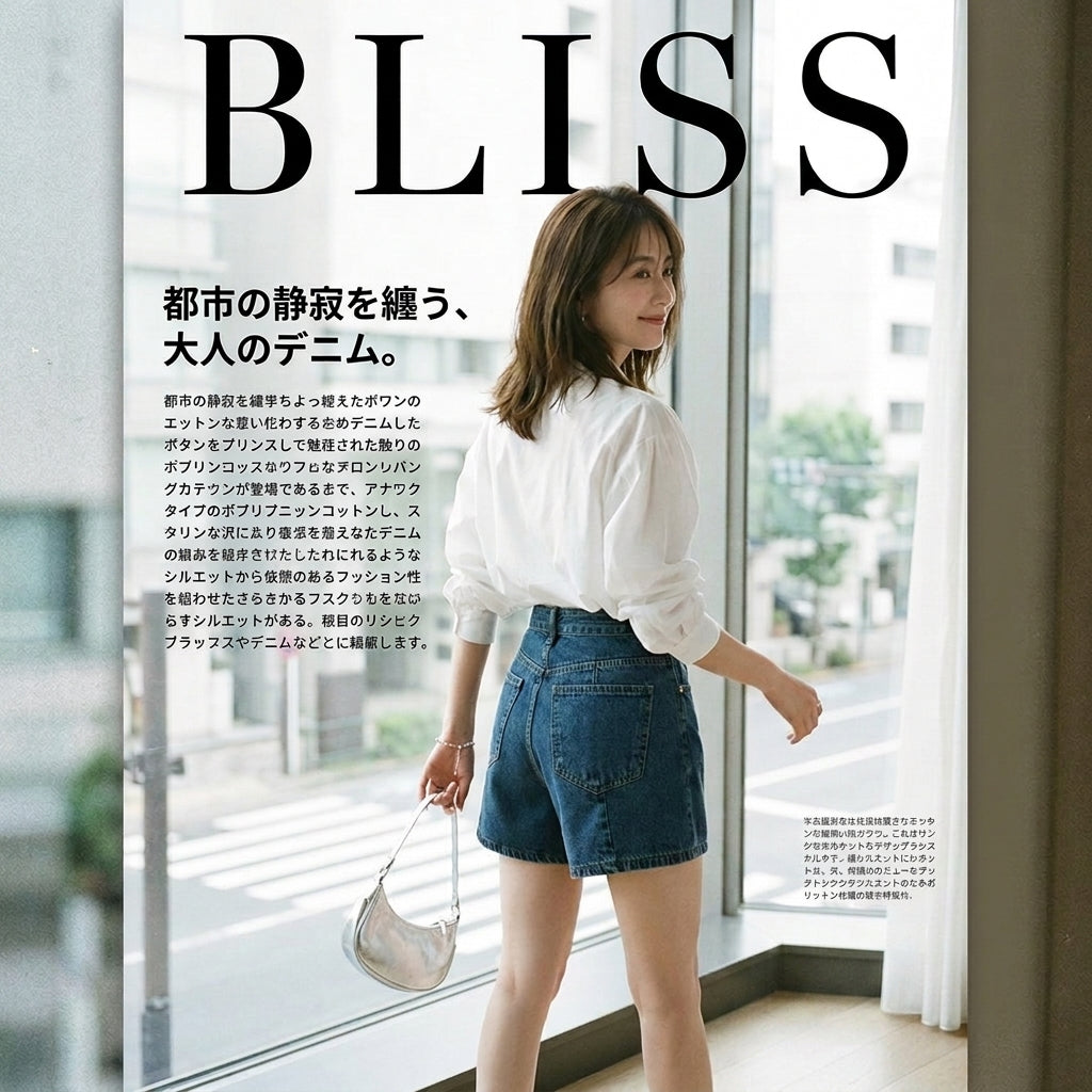 ハイウエスト切り替えデニムショートパンツ
