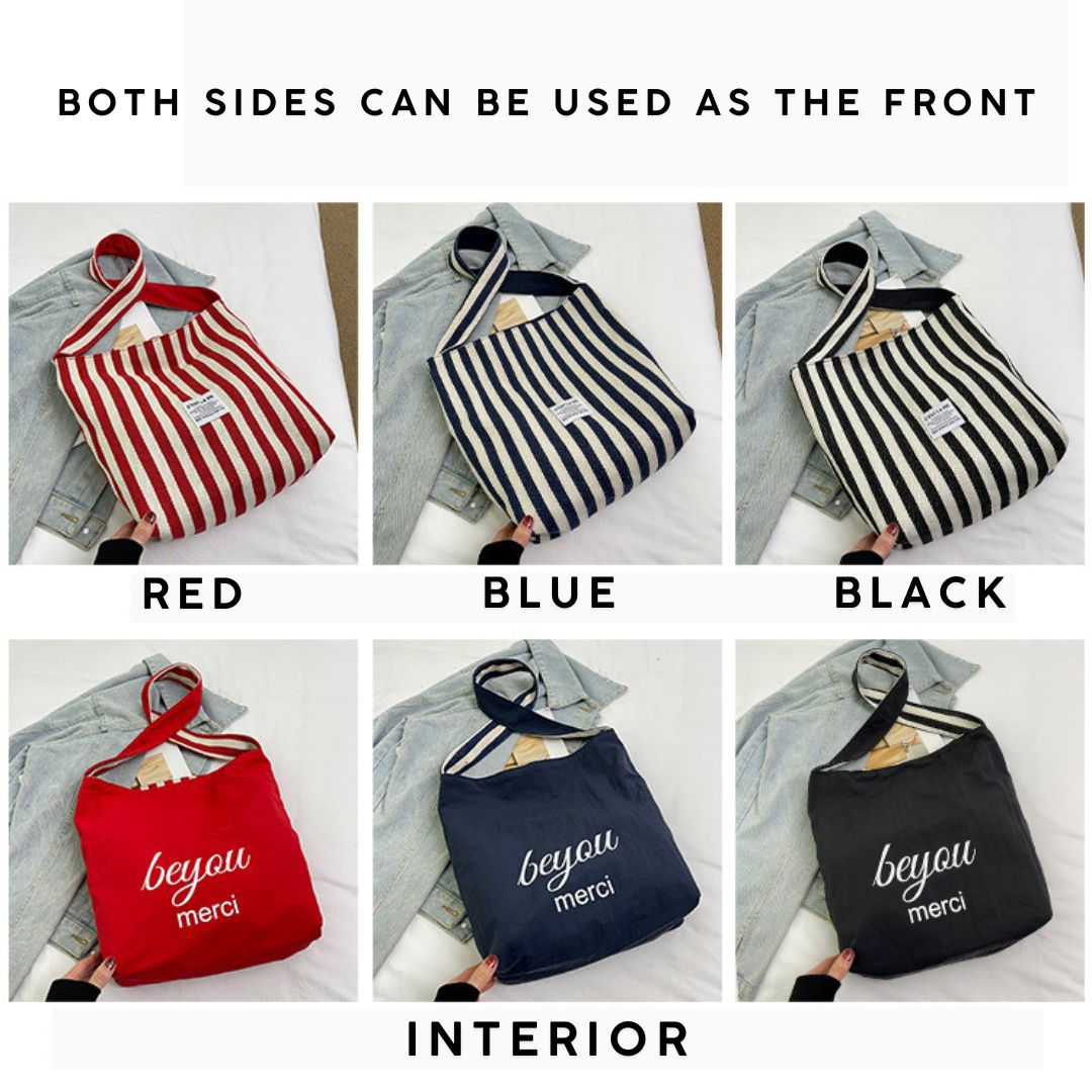 Large Capacity Striped Reversible Canvas Bag
