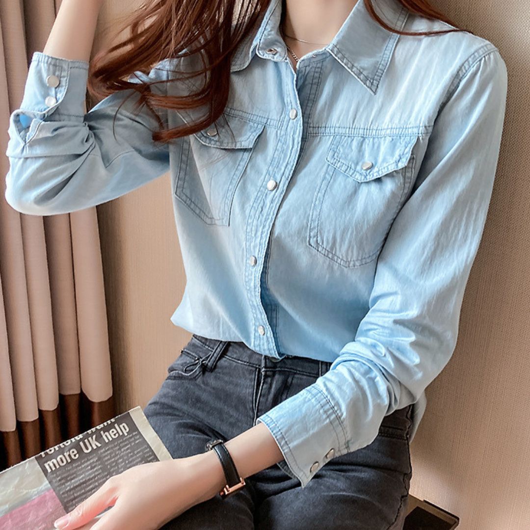 Slim-Fit Long-Sleeve Denim Shirt