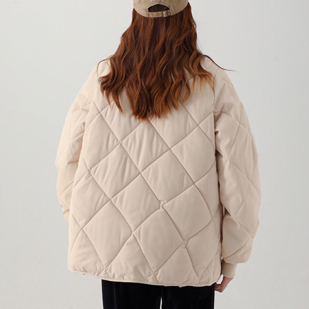 日系菱格紋圓領夾面外套