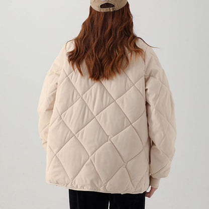 日系菱格紋圓領夾面外套