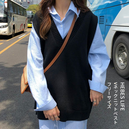 Japanese-style V-Neck Knit Vest