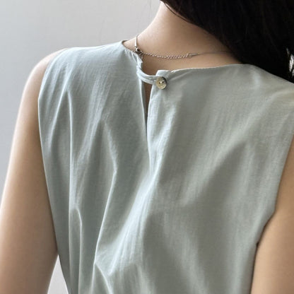 Summer Round-Neck Sleeveless Long Dress with Drawstring Waist