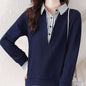Striped Lapels Fake Two Long-sleeved Tops