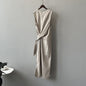 Sleeveless Long Dress with Cinched Tie-Waist Design