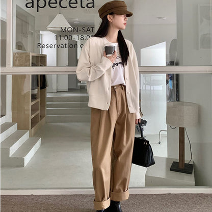 Japanese-Style Round-Neck Button Jacket