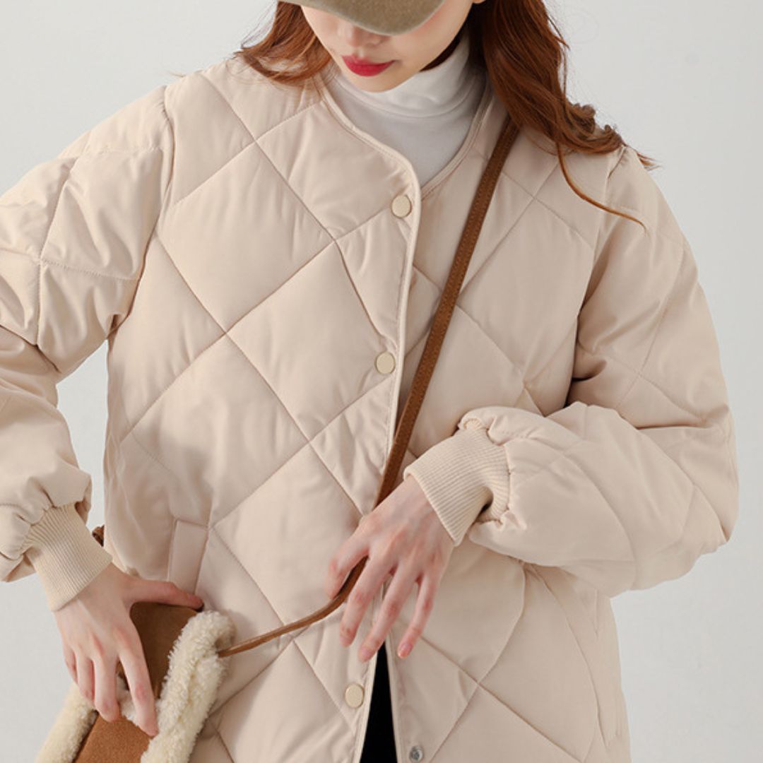 日系菱格紋圓領夾面外套