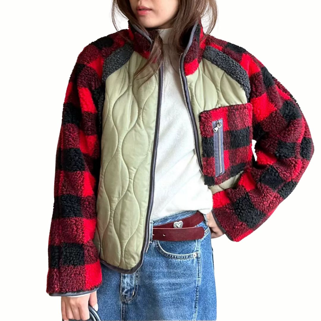 万能な厚手のカラーブロックファッションコットンジャケット