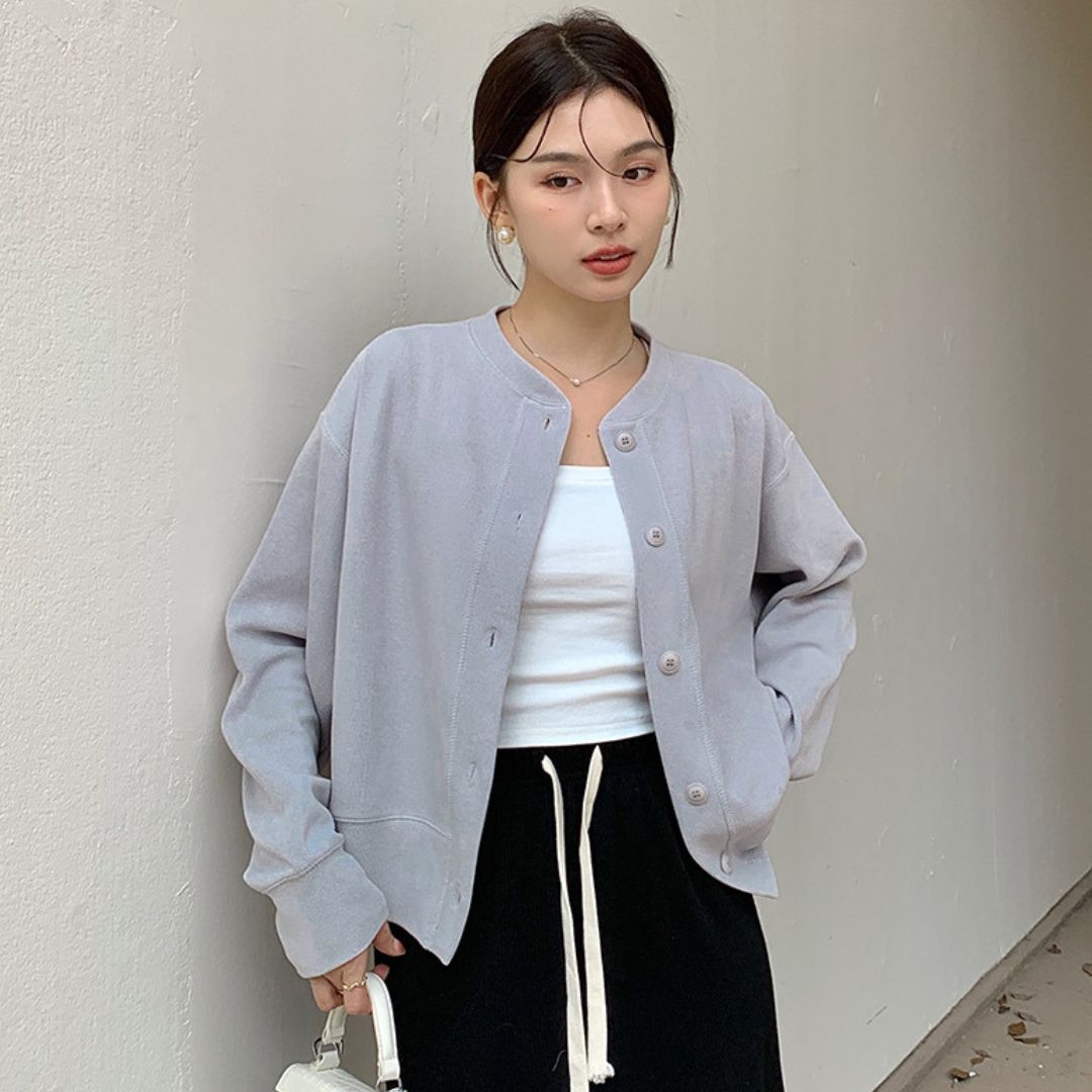 Japanese-Style Round-Neck Button Jacket