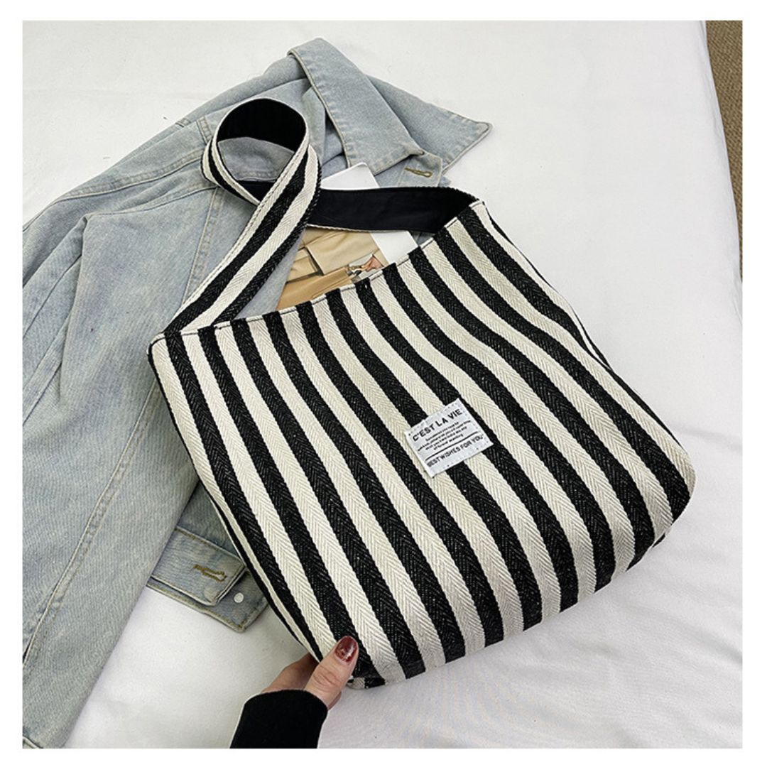 Large Capacity Striped Reversible Canvas Bag