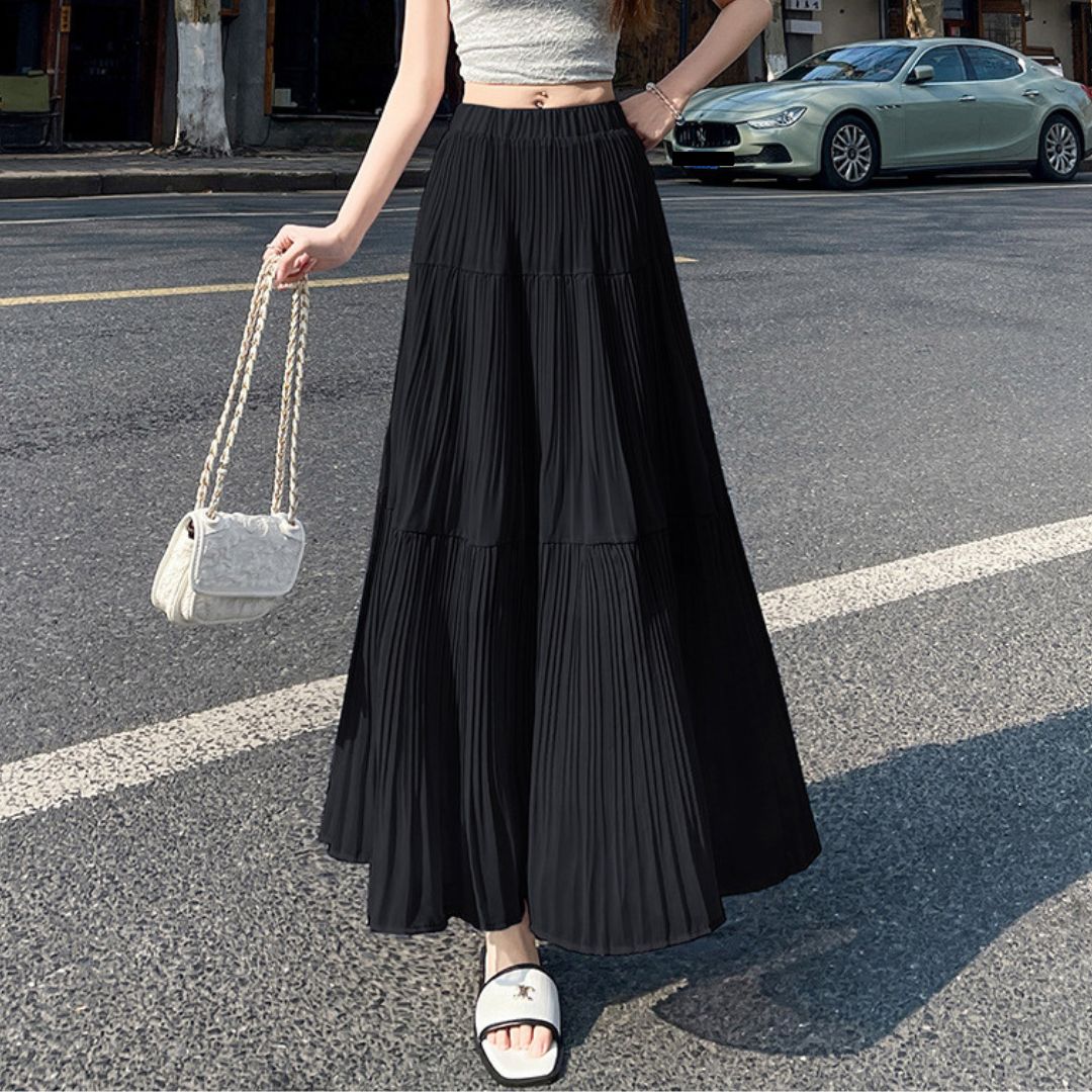 Spring-Summer High-Waist Flowy Pleated Maxi Skirt