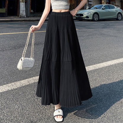 Spring-Summer High-Waist Flowy Pleated Maxi Skirt