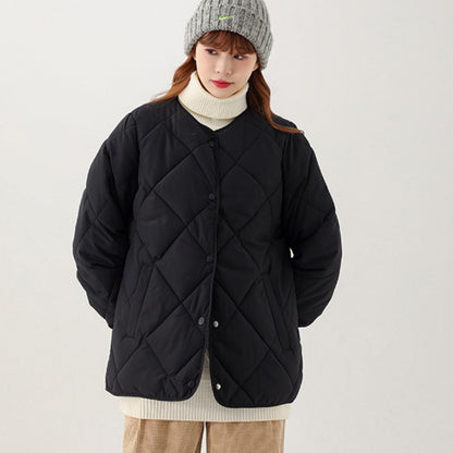 日系菱格紋圓領夾面外套