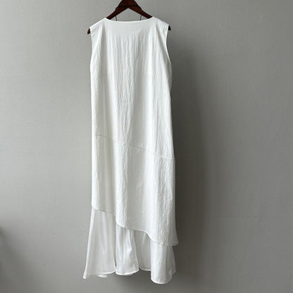 Sleeveless Long Dress with Asymmetrical Hem and Panelled Design