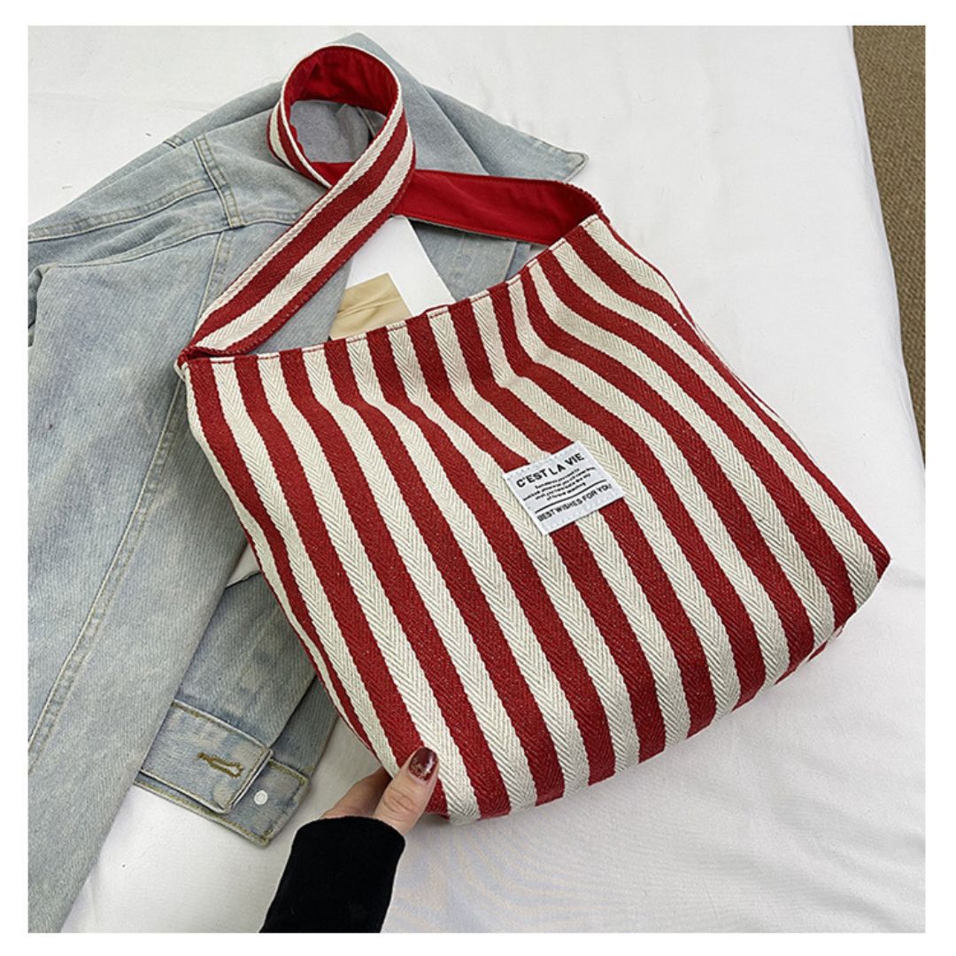 Large Capacity Striped Reversible Canvas Bag