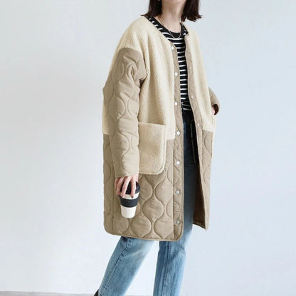 Japanese-Style Cotton Blend Mid-Length Jacket with Paneling