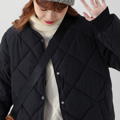 日系菱格紋圓領夾面外套