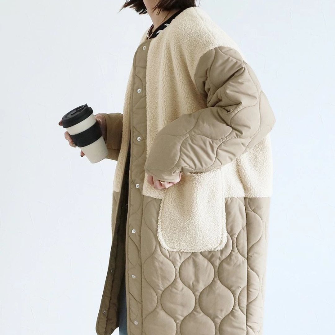 Japanese-Style Cotton Blend Mid-Length Jacket with Paneling