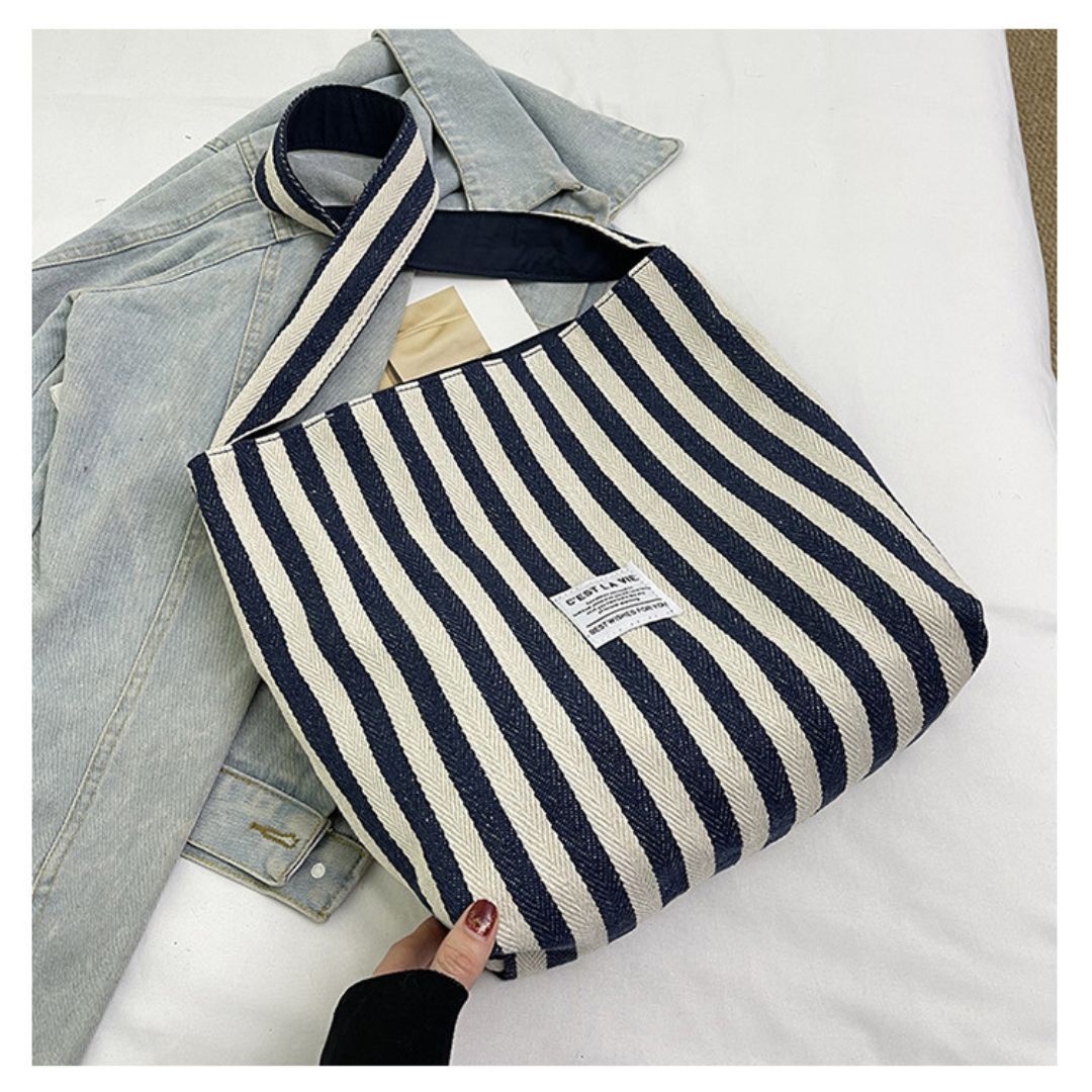 Large Capacity Striped Reversible Canvas Bag