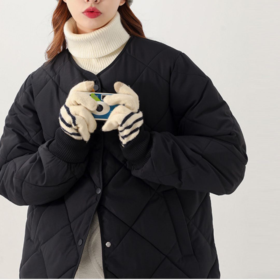 日系菱格紋圓領夾面外套