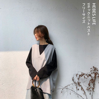 Japanese-style V-Neck Knit Vest