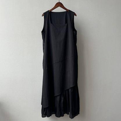 Sleeveless Long Dress with Asymmetrical Hem and Panelled Design