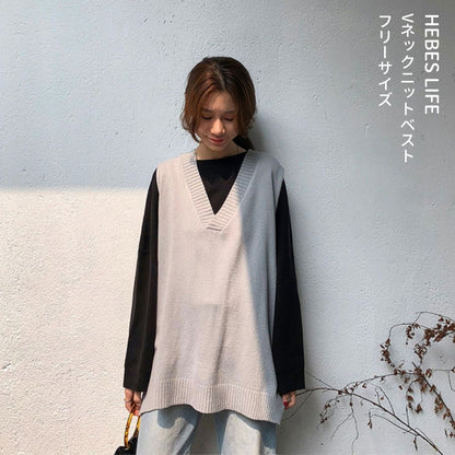Japanese-style V-Neck Knit Vest